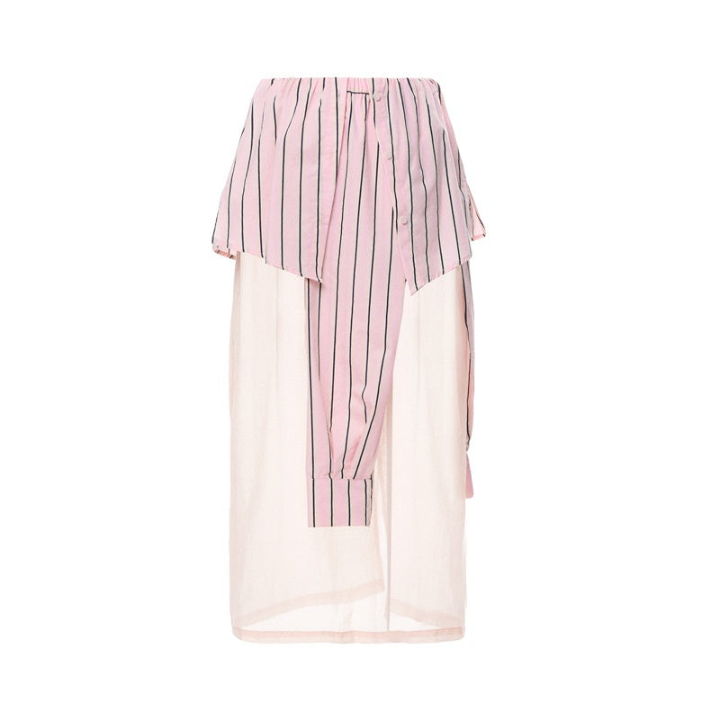 YOSHUYUKI_Pink_Striped_Shirt_Faux_Two_Piece_Women&