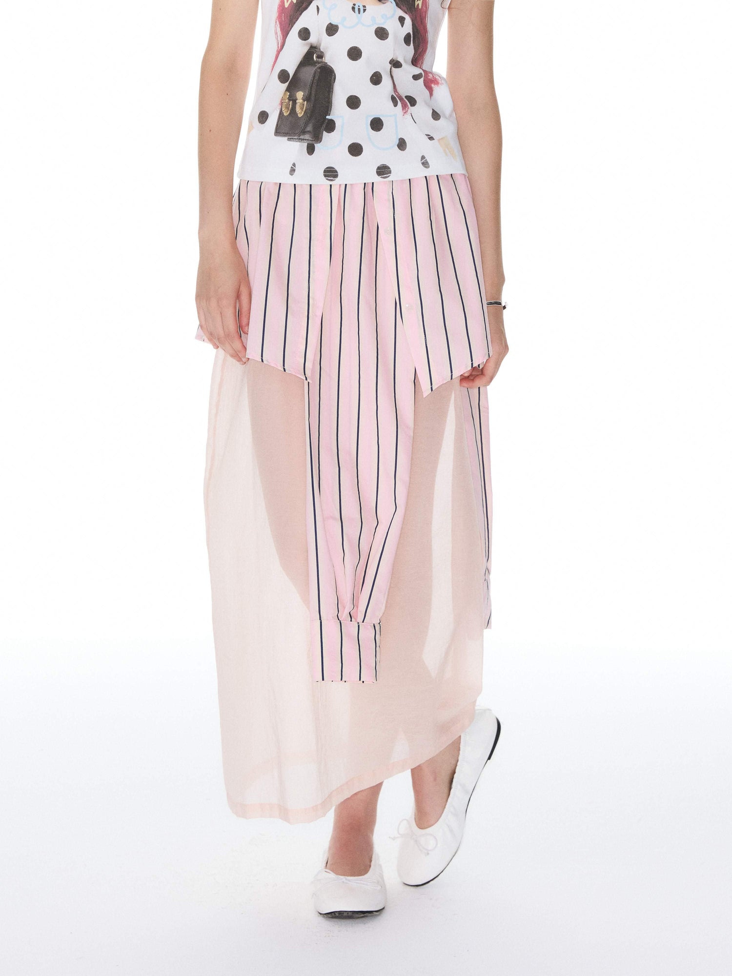 YOSHUYUKI_Pink_Striped_Shirt_Faux_Two_Piece_Women&
