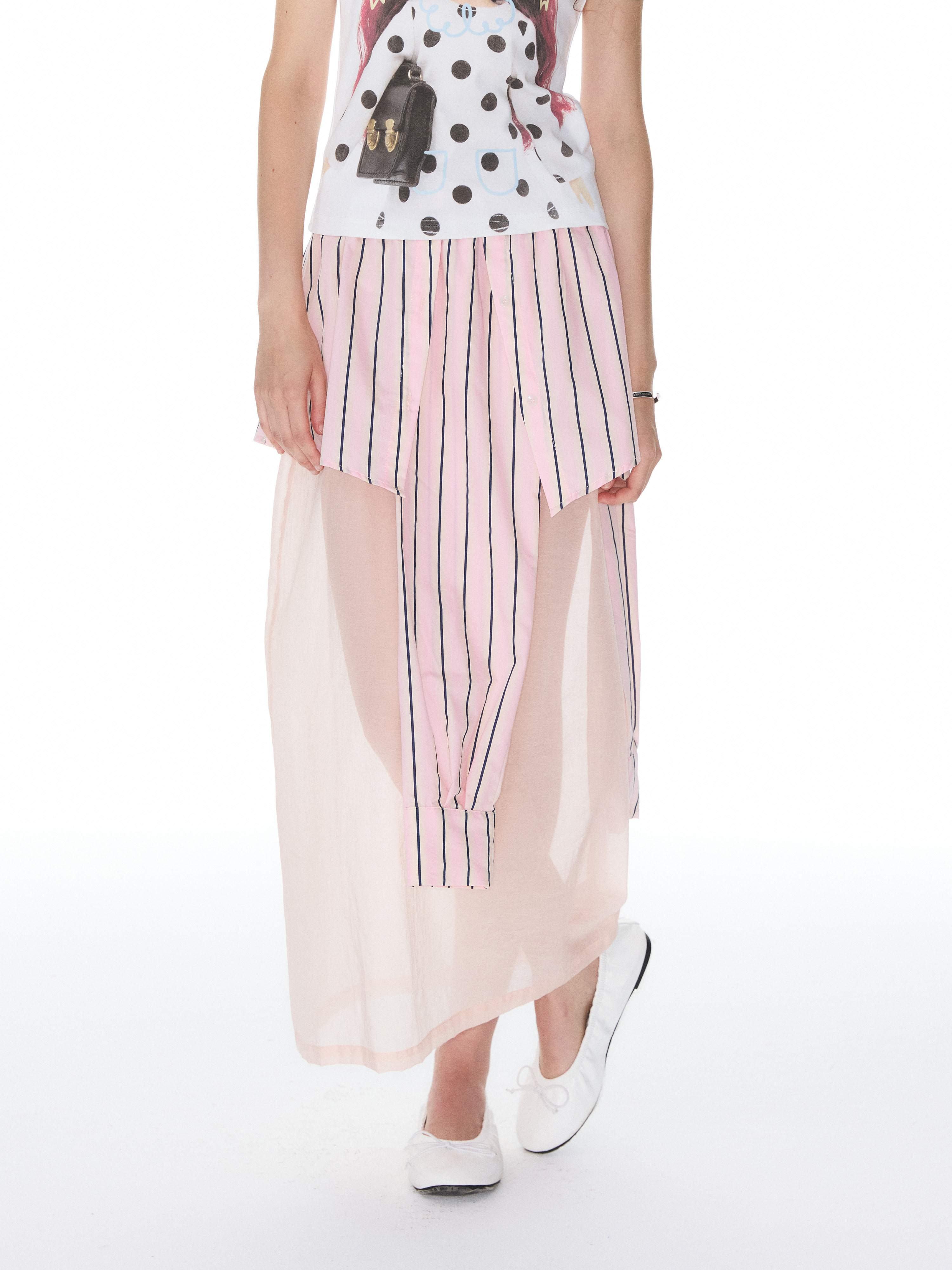 YOSHUYUKI_Pink_Striped_Shirt_Faux_Two_Piece_Women&