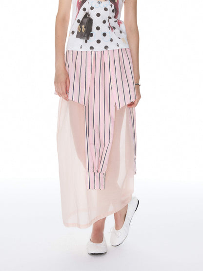 YOSHUYUKI_Pink_Striped_Shirt_Faux_Two_Piece_Women&