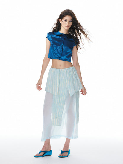 YOSHUYUKI Pink Striped Shirt Faux Two Piece Women&