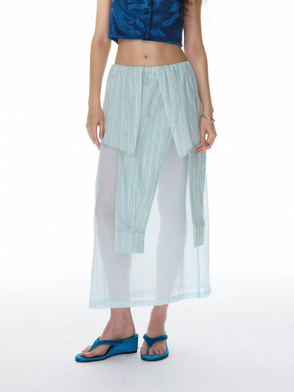 YOSHUYUKI Pink Striped Shirt Faux Two Piece Women&