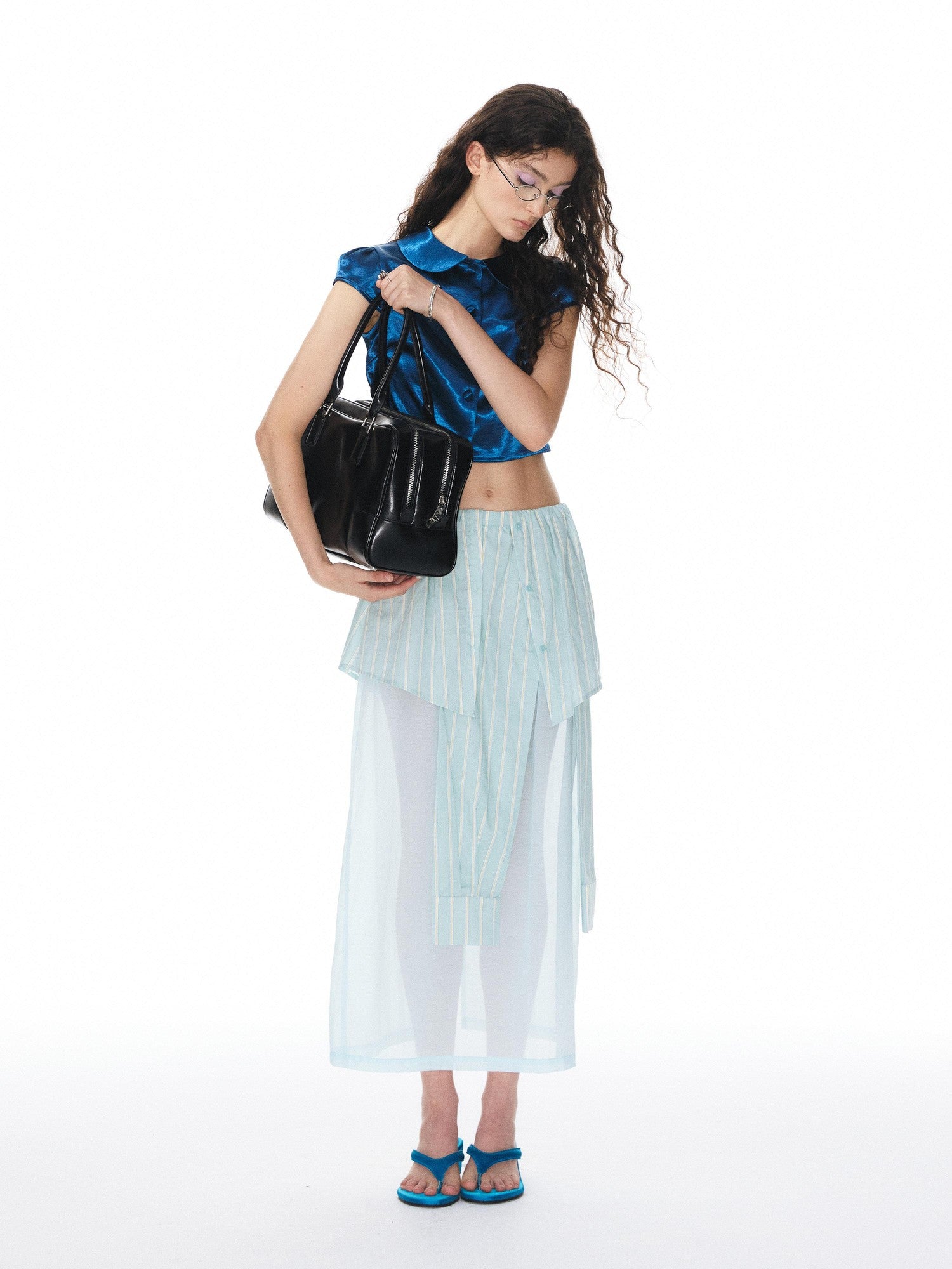 YOSHUYUKI Pink Striped Shirt Faux Two Piece Women&