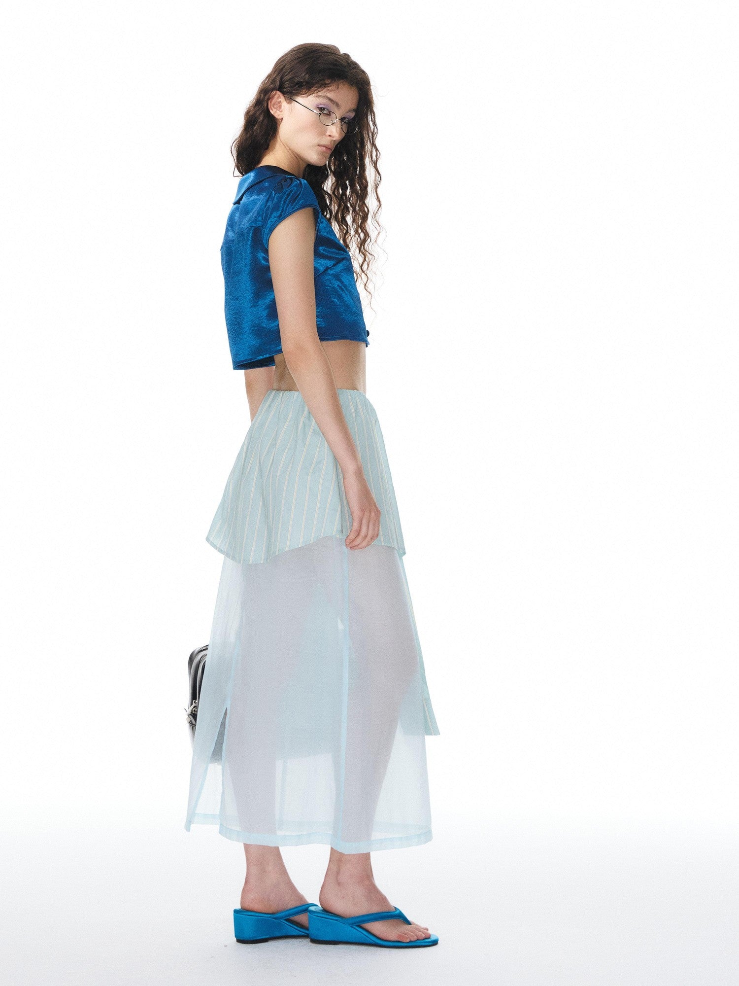 YOSHUYUKI Pink Striped Shirt Faux Two Piece Women&