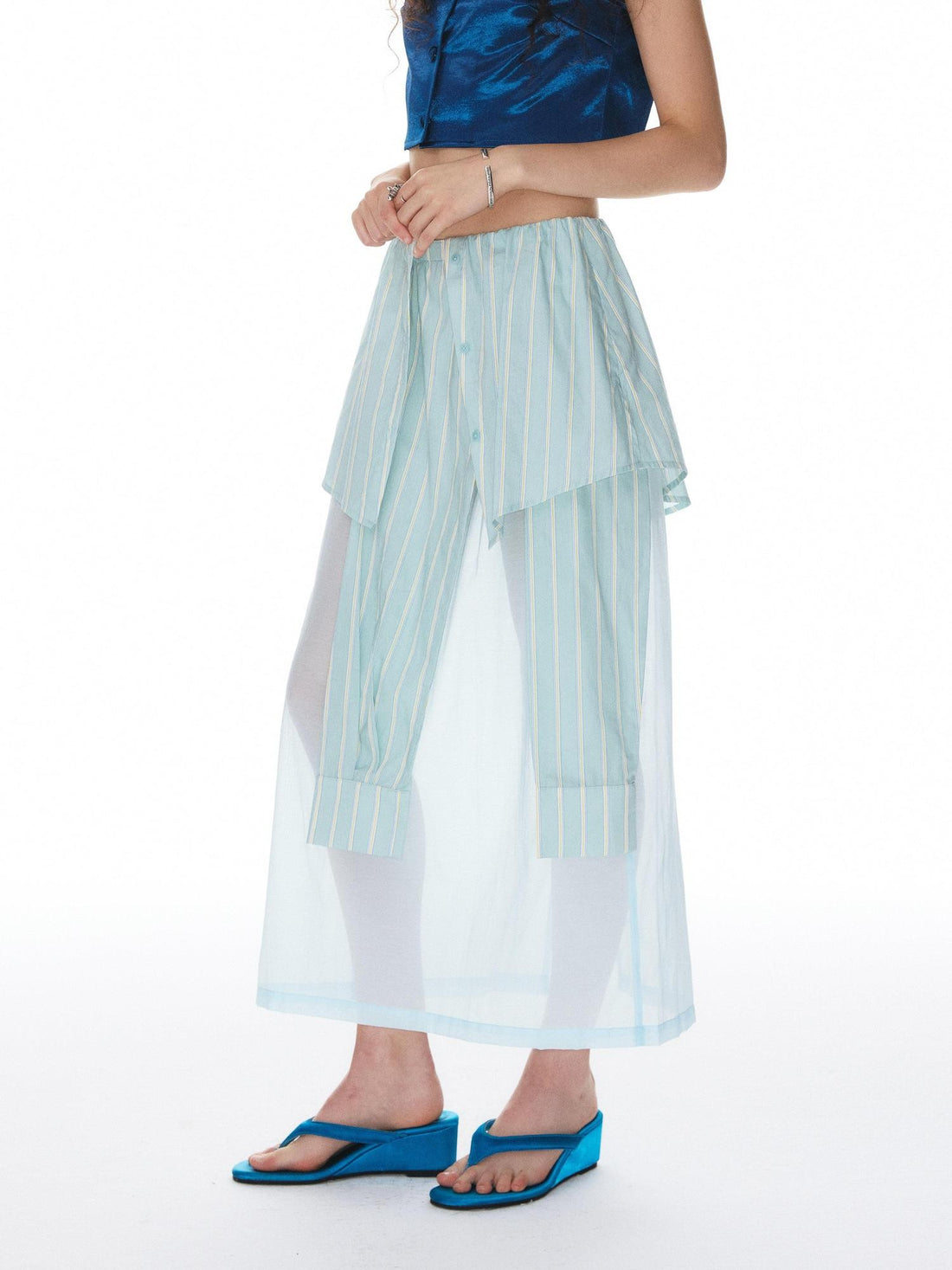 YOSHUYUKI Pink Striped Shirt Faux Two Piece Women&