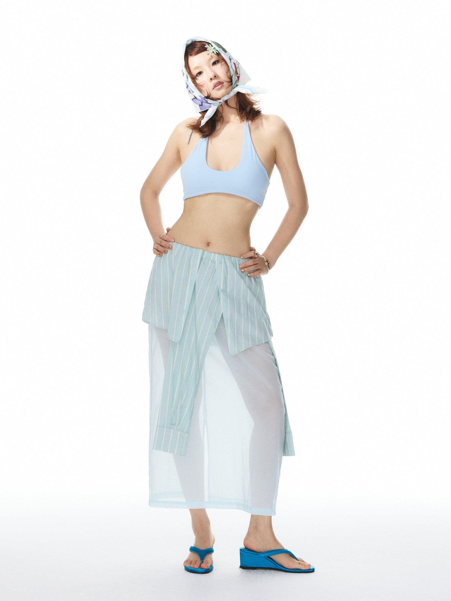 YOSHUYUKI Pink Striped Shirt Faux Two Piece Women&