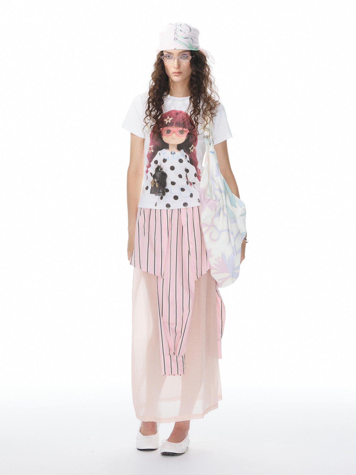 YOSHUYUKI Pink Striped Shirt Faux Two Piece Women&