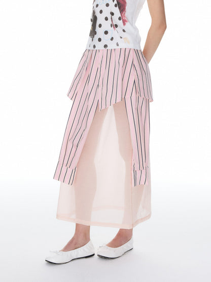 YOSHUYUKI Pink Striped Shirt Faux Two Piece Women&