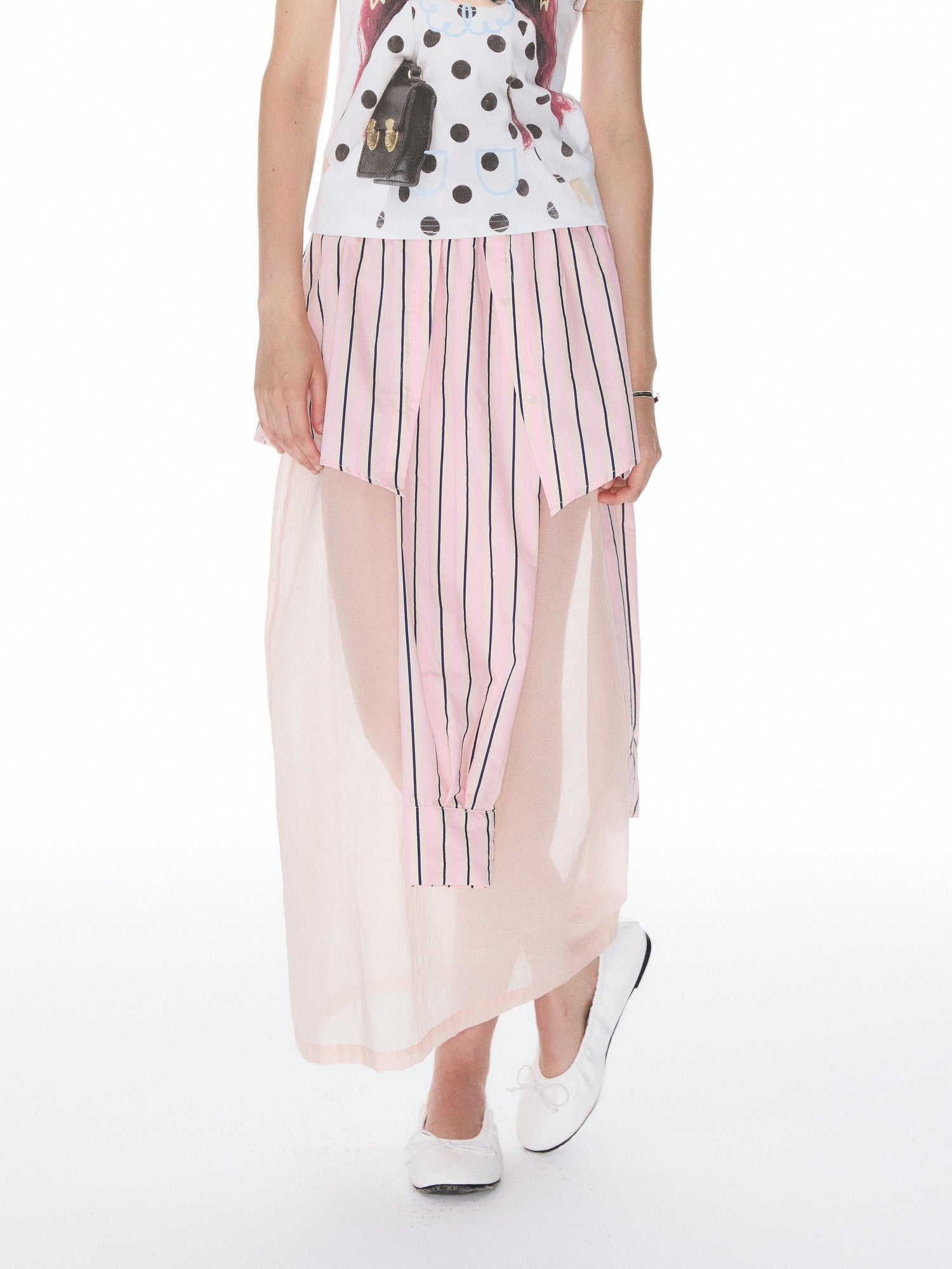 YOSHUYUKI Pink Striped Shirt Faux Two Piece Women&