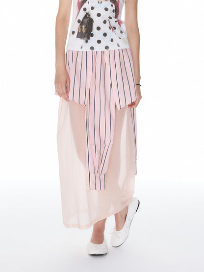 YOSHUYUKI Pink Striped Shirt Faux Two Piece Women&