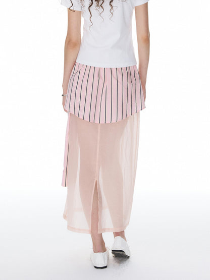 YOSHUYUKI Pink Striped Shirt Faux Two Piece Women&