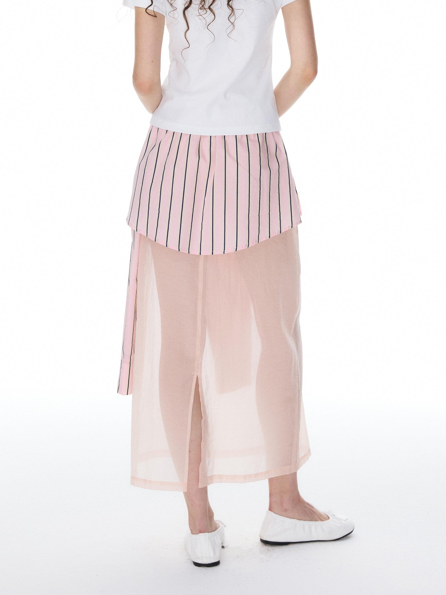 YOSHUYUKI Pink Striped Shirt Faux Two Piece Women&