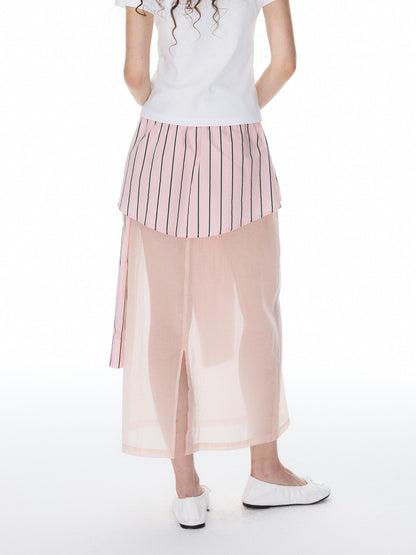 YOSHUYUKI Pink Striped Shirt Faux Two Piece Women&