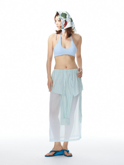 YOSHUYUKI Pink Striped Shirt Faux Two Piece Women&