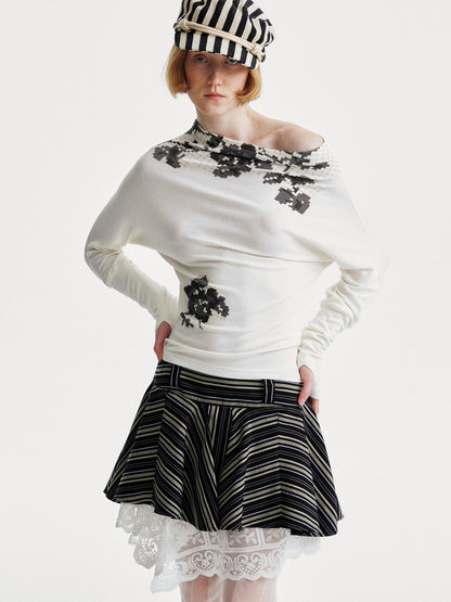 YOSHUYUKI Pixel Floral Off Shoulder Top