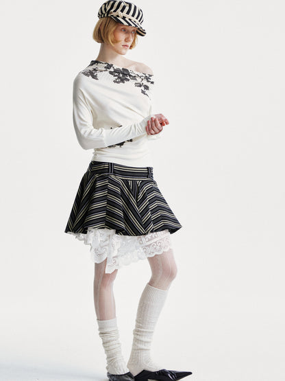 YOSHUYUKI Pixel Floral Off Shoulder Top