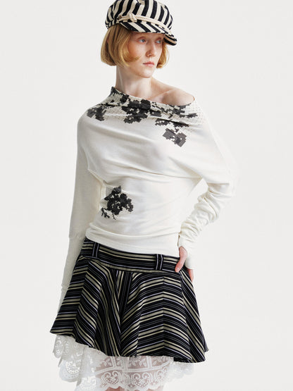 YOSHUYUKI Pixel Floral Off Shoulder Top