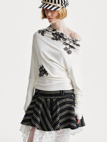 YOSHUYUKI Pixel Floral Off Shoulder Top