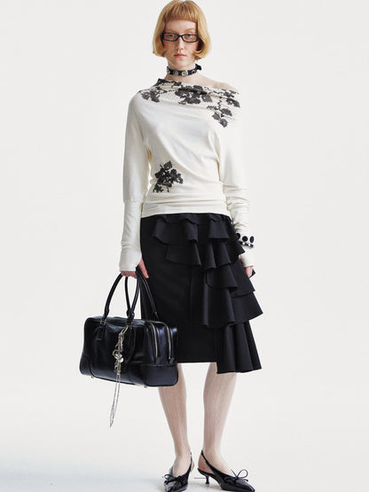 YOSHUYUKI Pixel Floral Off Shoulder Top