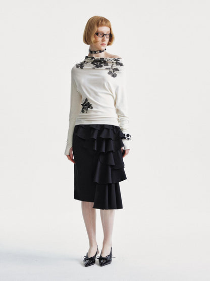 YOSHUYUKI Pixel Floral Off Shoulder Top