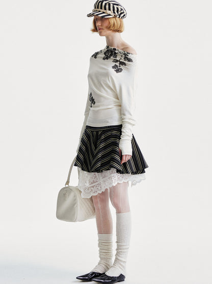 YOSHUYUKI Pixel Floral Off Shoulder Top