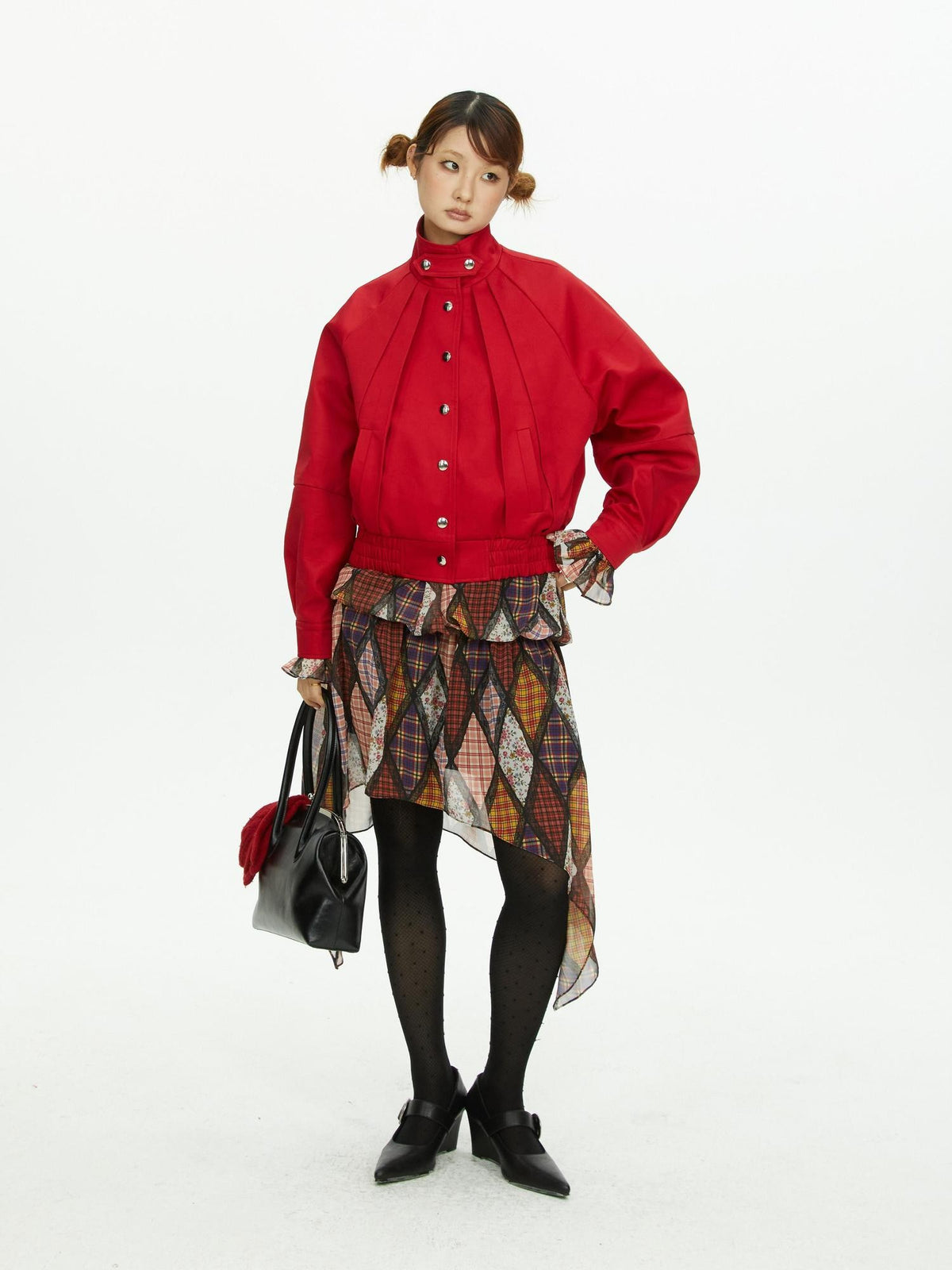 YOSHUYUKI Pleated Flap Red Cotton Polyester Women&