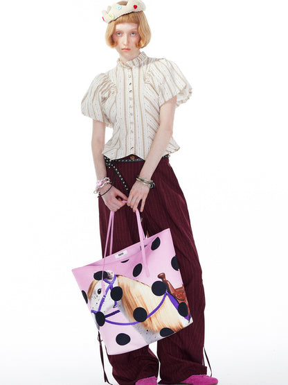 YOSHUYUKI Polka Dot Pony Print Tote Bag