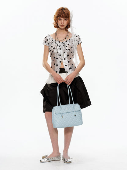 YOSHUYUKI Polka Dot Puff Sleeve V-neck Cinched Waist Women&