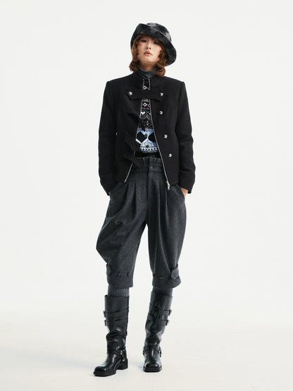 YOSHUYUKI Premium Wool Blend Vintage Straight Leg Natural Waist Pleated Unisex Gray Pants