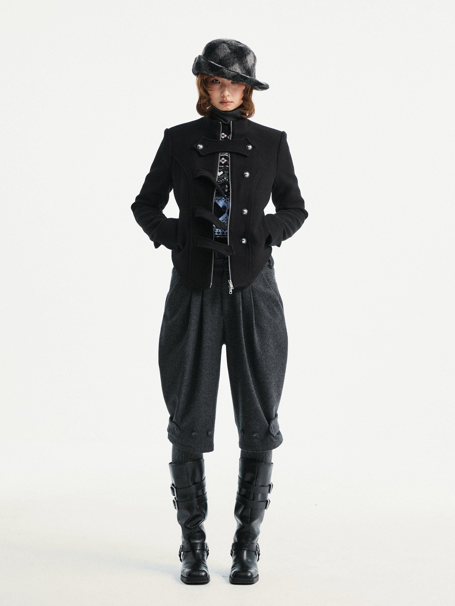 YOSHUYUKI Premium Wool Blend Vintage Straight Leg Natural Waist Pleated Unisex Gray Pants
