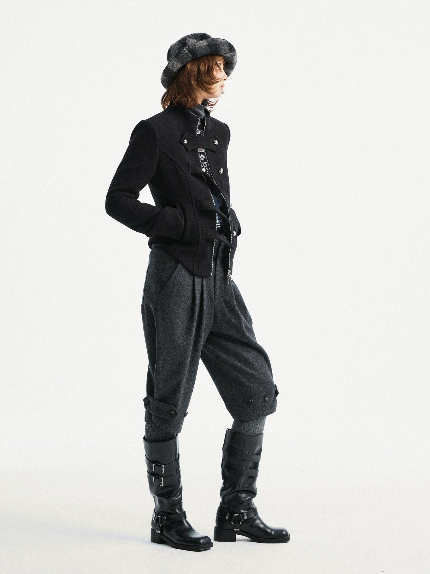 YOSHUYUKI Premium Wool Blend Vintage Straight Leg Natural Waist Pleated Unisex Gray Pants