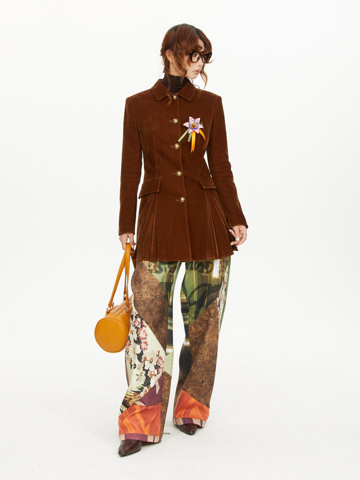 YOSHUYUKI Print Color Block Curved Blade Women&