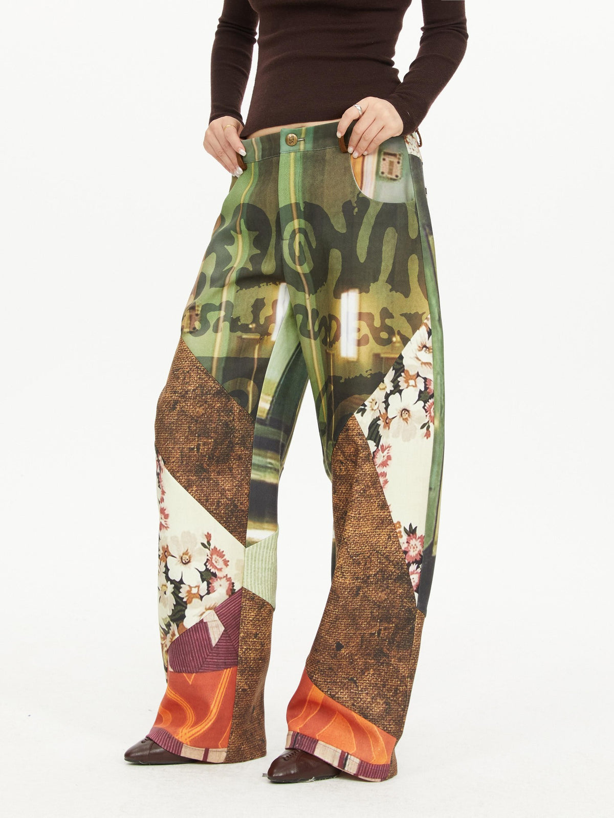 YOSHUYUKI Print Color Block Curved Blade Women&