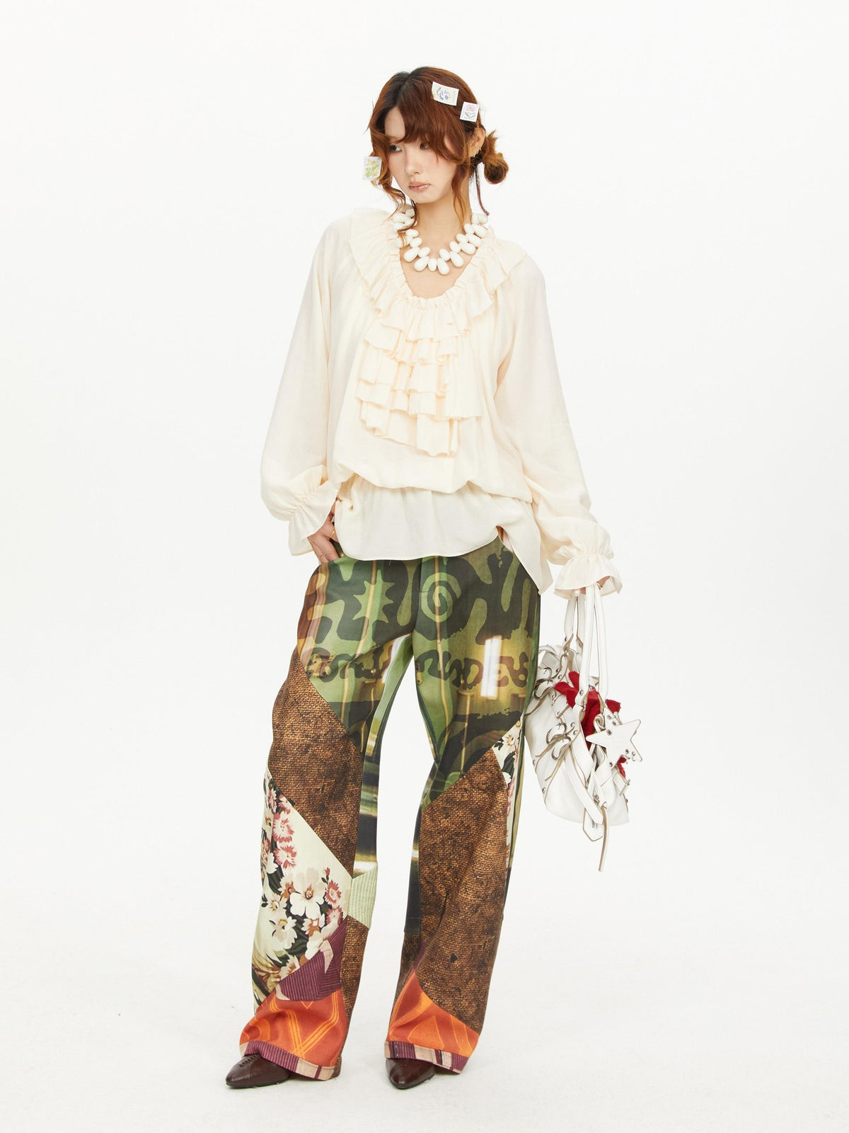 YOSHUYUKI Print Color Block Curved Blade Women&