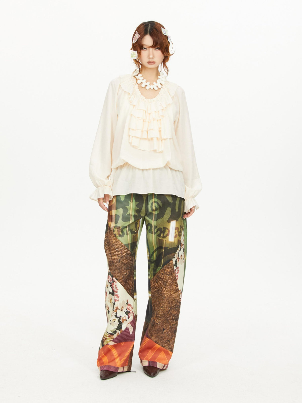 YOSHUYUKI Print Color Block Curved Blade Women&