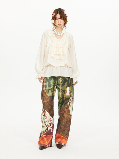 YOSHUYUKI Print Color Block Curved Blade Women&
