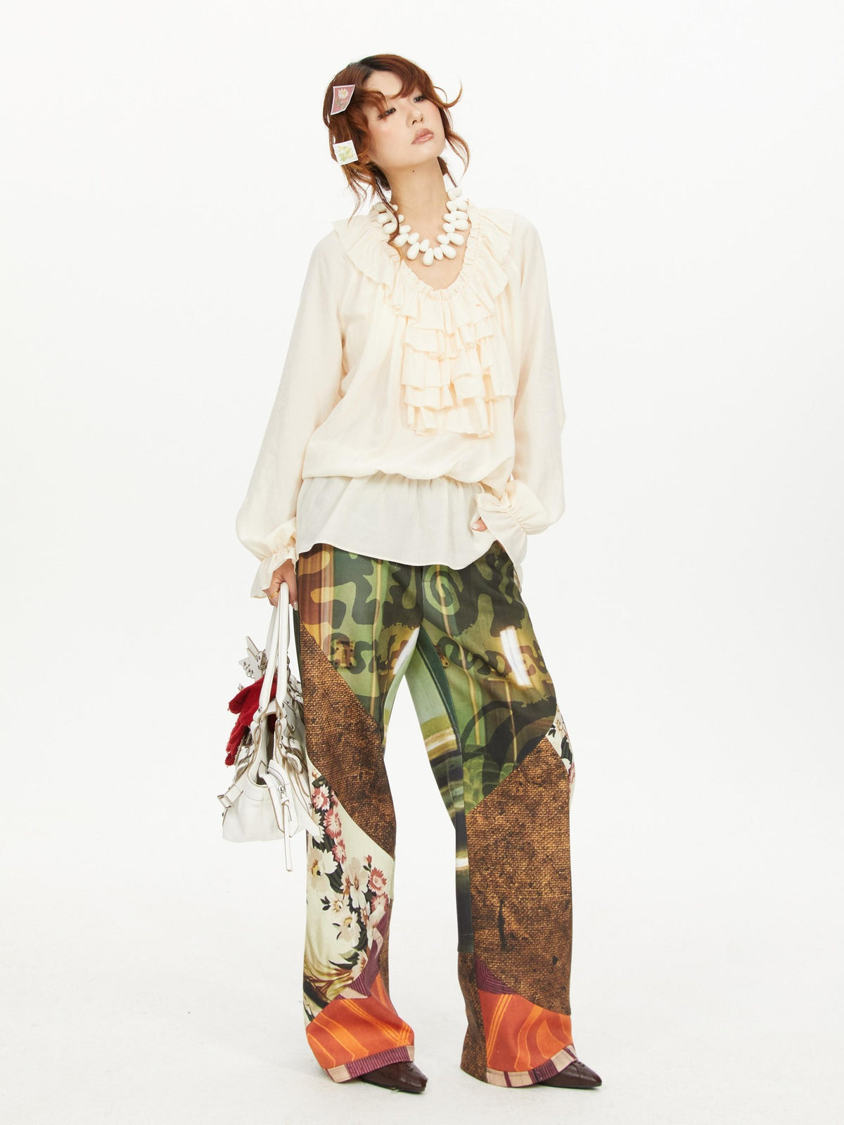 YOSHUYUKI Print Color Block Curved Blade Women&