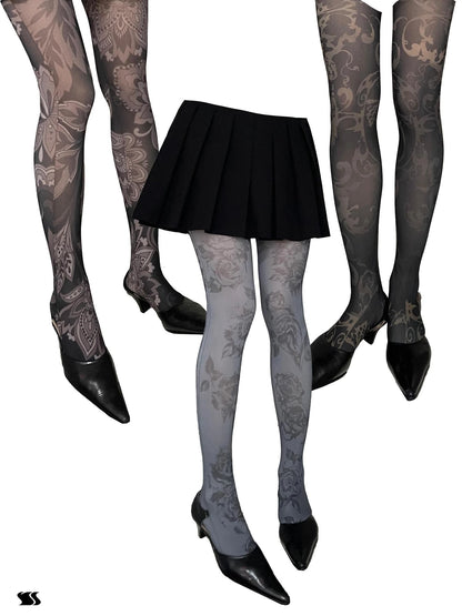 Print Tights With Contrast Crotch Design