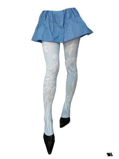 YOSHUYUKI Print Tights With Contrast Crotch Design