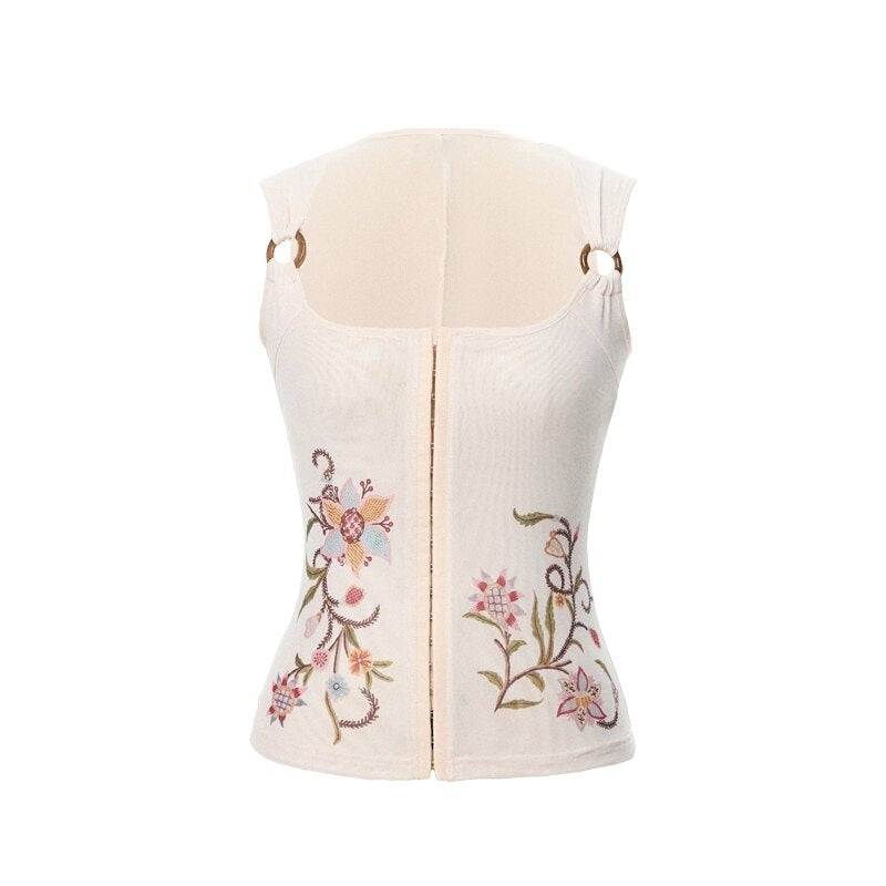 YOSHUYUKI_Printed_Mesh_Floral_Low_Scoop_Neck_Cropped_Slim_Women&