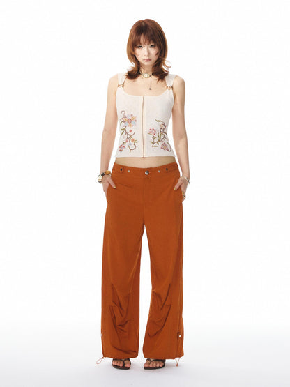 YOSHUYUKI Printed Mesh Floral Low Scoop Neck Cropped Slim Women&