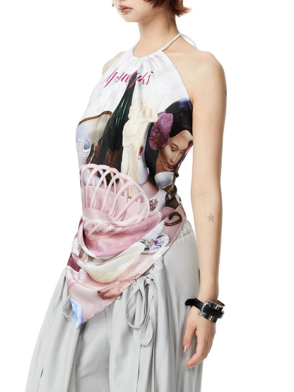 YOSHUYUKI Printed Scarf Halter Neck Slip Top
