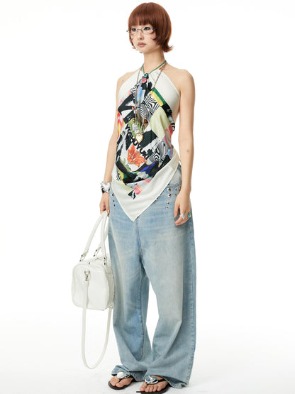 YOSHUYUKI Printed Scarf Halter Neck Slip Top