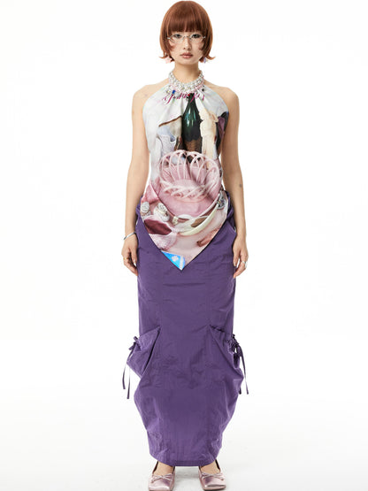 YOSHUYUKI Printed Scarf Halter Neck Slip Top