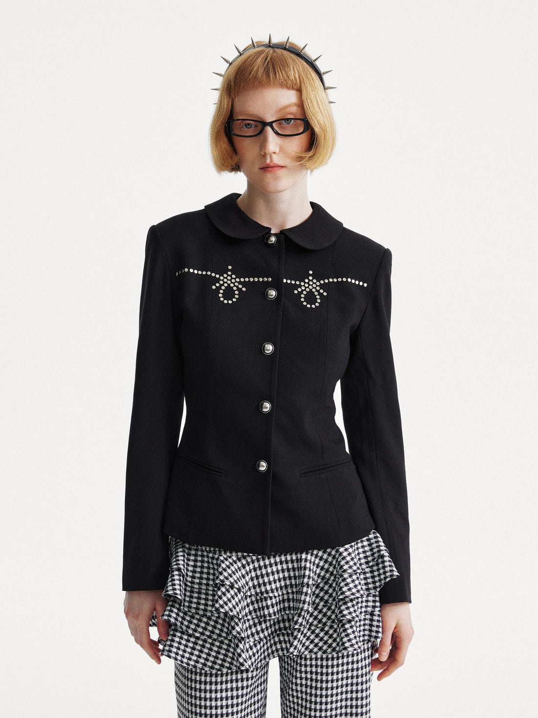 YOSHUYUKI Punk Rhinestone Waist Black Blazer