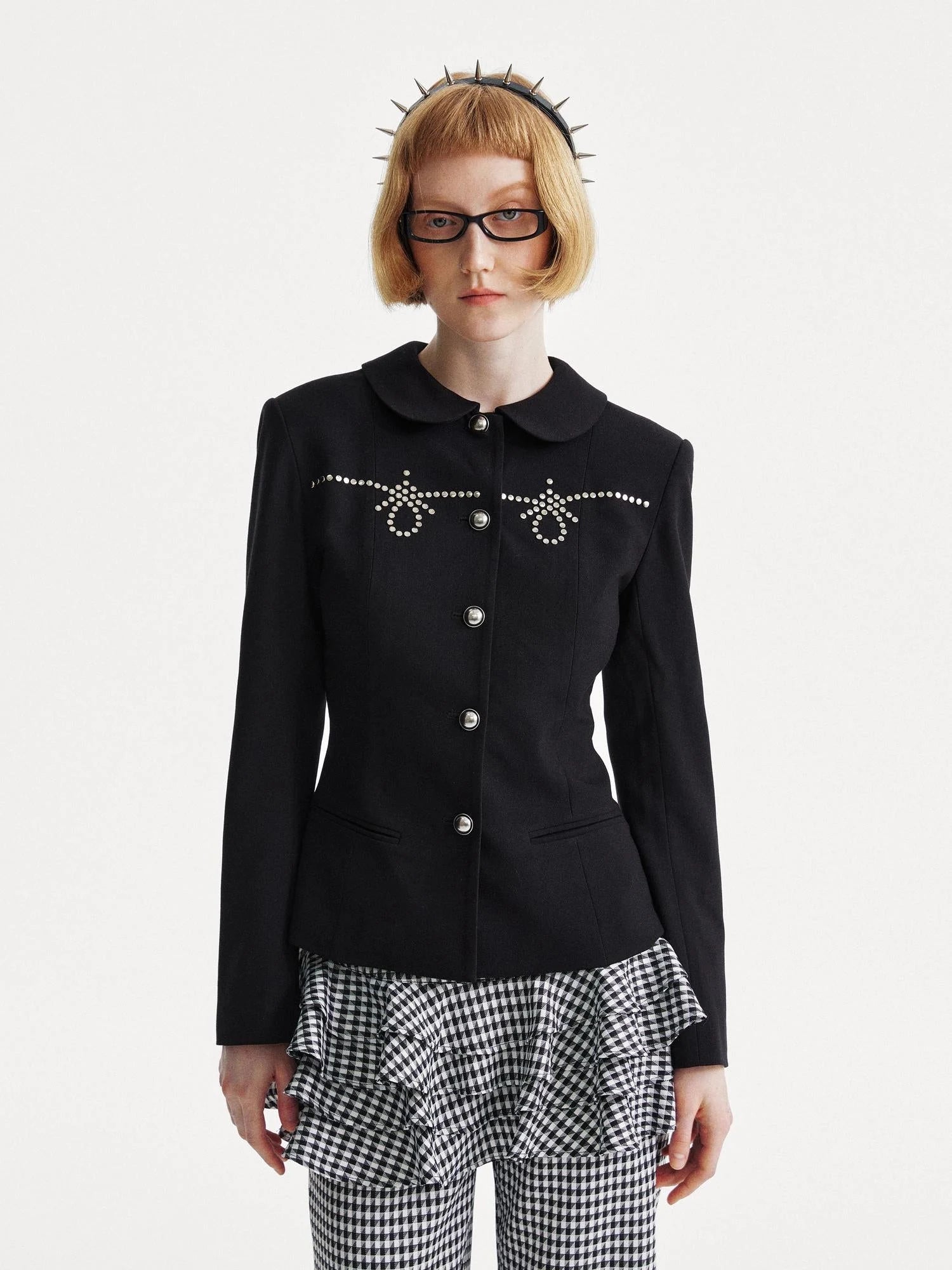 Punk Rhinestone Waist Black Blazer