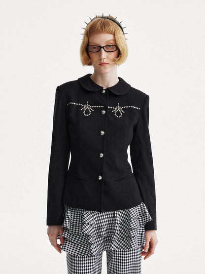 Punk Rhinestone Waist Black Blazer