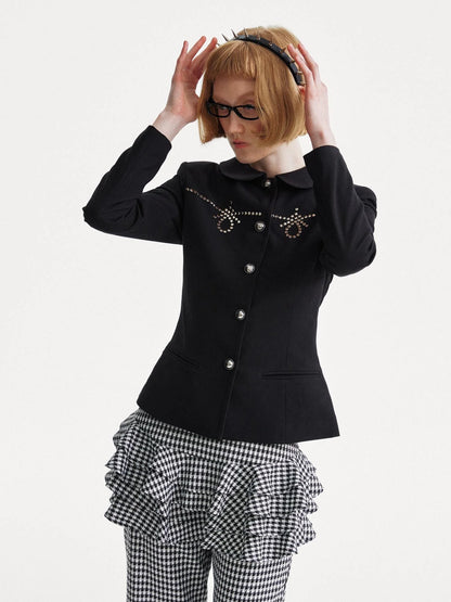 Punk Rhinestone Waist Black Blazer