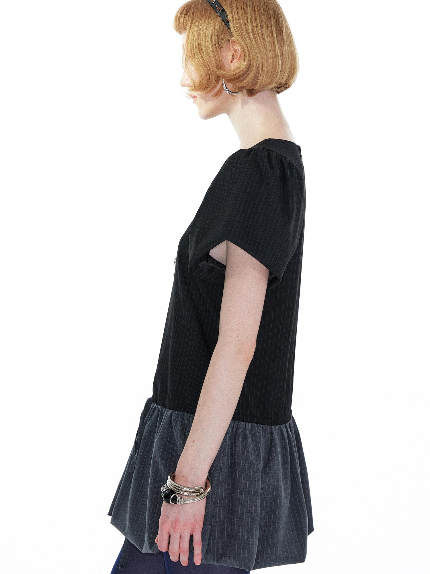YOSHUYUKI Punk Studded Floral Mini Dress Black Gray V Neck