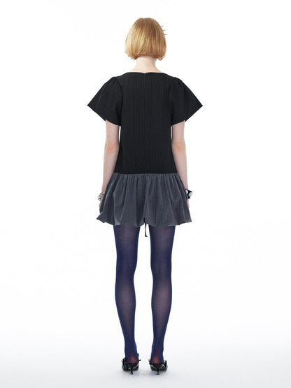 YOSHUYUKI Punk Studded Floral Mini Dress Black Gray V Neck